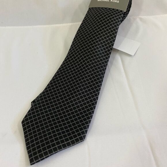 Michael Kors Checkered Black and White Silk Tie - Picture 1 of 4